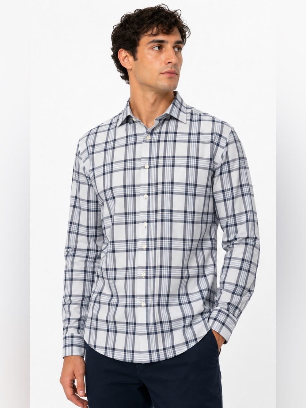 Tommy Hilfiger Mens Button Down Blue and White Shirt